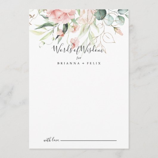 Carte Conseil Feuillage vert or Floral Mariage Paroles de sagess (Devant)