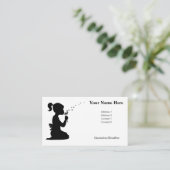 Carte Conseil Fille désirant et soufflant une fleur de pandelion (Debout devant)