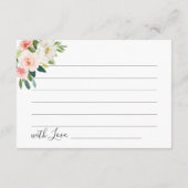 Carte Conseil Fleurs Roses Blush Fête des mariées Date Nuit Idée (Dos)