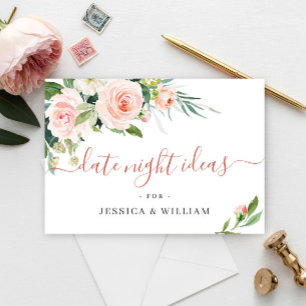 Carte Conseil Fleurs Roses Blush Fête des mariées Date Nuit Idée
