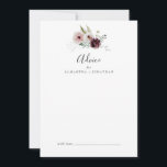 Carte Conseil Floral Romance Mariage<br><div class="desc">Cette carte de conseil mariage de romance florale est parfaite pour un mariage élégant et peut être utilisée pour n'importe quel événement. Le design boho rustique moderne présente des fleurs d'aquarelle romantiques dans des tons doux de bordeaux, mauve, rose rousse et blanc crème avec des feuilles verts. Ces cartes de...</div>
