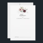 Carte Conseil Floral Romance Mariage<br><div class="desc">Cette carte de conseil mariage de romance florale est parfaite pour un mariage élégant et peut être utilisée pour n'importe quel événement. Le design boho rustique moderne présente des fleurs d'aquarelle romantiques dans des tons doux de bordeaux, mauve, rose rousse et blanc crème avec des feuilles verts. Ces cartes de...</div>