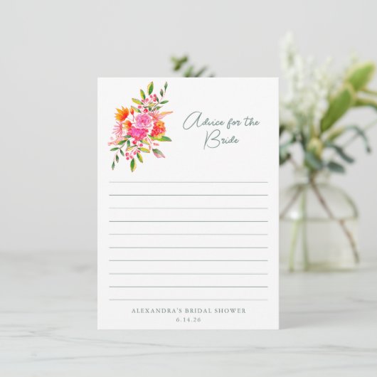 Carte Conseil floral rose orange moderne pour la mariée (Debout devant)