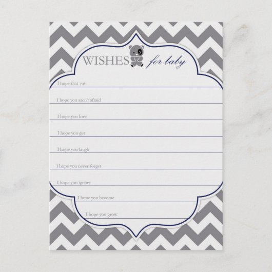Carte Conseil Gray Chevron avec des souhaits panda pour bébé (Devant)