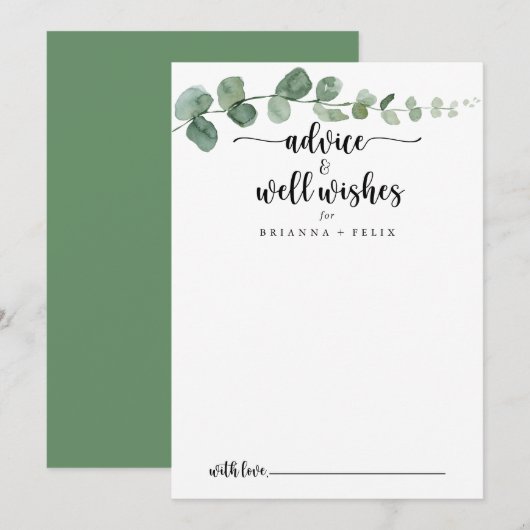 Carte Conseil Green Delight Eucalyptus Mariages Bien Voués (Devant / Derrière)