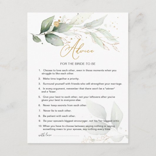 Carte Conseil Green & gold foliage Conseils pour les futurs futu (Devant)