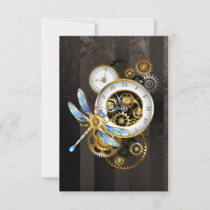 Carte Conseil Horloge à vapeur avec libellule mécanique