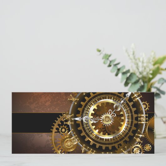 Carte Conseil Horloge Steampunk avec des engrenages anciens (Debout devant)