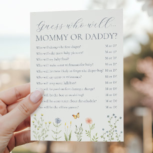Carte Conseil Jeu de baby shower « Maman ou Papa Fleur Sauvage »