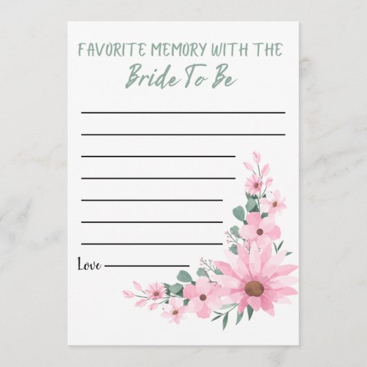 Carte Conseil Jeu de mémoire préférée de la douche de mariée Fle (Devant)