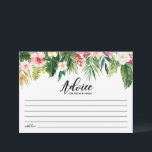 Carte Conseil Jeunes mariés de mariage aux fleurs tropicales à l<br><div class="desc">Offrez des conseils et des vœux de bonheur aux jeunes mariés avec cette carte de conseils de mariage. Elle comporte des illustrations à l'aquarelle de fleurs tropicales et de verdure avec un motif tropical assorti pour le verso de la carte. Cette carte de conseils sera parfaite pour un thème tropical...</div>