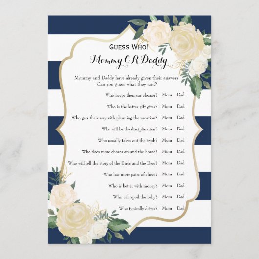 Carte Conseil Jeux de baby shower - Voeux pour bébé et Devinez q (Devant)