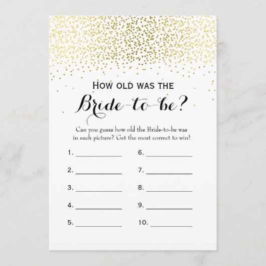 Carte Conseil Jeux de Fête des mariées Confetti Gold Double Side (Devant)