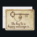 Carte Conseil La Clé D'Un Mariage Heureux Est... Mariage vintage<br><div class="desc">Ces cartes de conseil vintage sont le gardien parfait de chacun de vos invités à votre mariage. Le design simple et élégant permettra à vos invités d'écrire une note de conseil à garder et à lire dans les années à venir.</div>