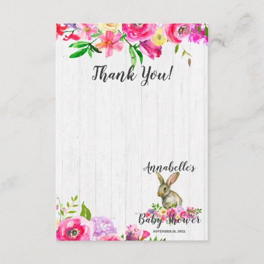 Carte Conseil Lapin Lapin Chic Baby shower Floral Merci (Devant)