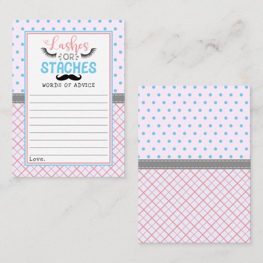 Carte Conseil "Lashes Ou Staches" Parti Moderne De Révélation De (Devant / Derrière)