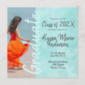 Carte Conseil Léger Turquoise Script Graduation Party Photo (Devant)