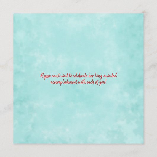 Carte Conseil Léger Turquoise Script Graduation Party Photo (Dos)