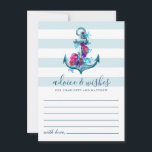 Carte Conseil Mariage Ancre d'aquarelle bleu marine<br><div class="desc">Conseil mariage nautique & design de carte de voeux avec ancre avec fleurs sur un arrière - plan à rayures bleues.</div>