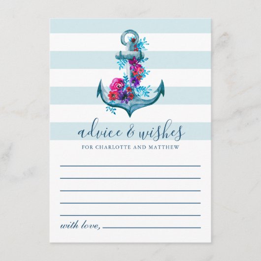 Carte Conseil Mariage Ancre d'aquarelle bleu marine (Devant)