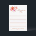 Carte Conseil Mariage Bohème Fleurs Roses Orange sous la Douche<br><div class="desc">Mariage Bohème Fleurs Roses Orange Aquarelle Carte de Conseils pour la Mariée</div>