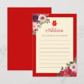 Carte Conseil Mariage chinois rouge jardin floral double bonheur (Devant / Derrière)