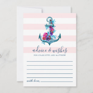 Carte Conseil Mariage d'Ancre d'aquarelle rose marine