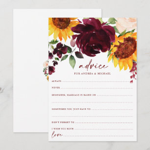 Carte Conseil Mariage d'automne aux tournesols et roses de Bourg