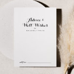 Carte Conseil Mariage de calligraphie moderne bien souhaits<br><div class="desc">Cette carte de conseil mariage de calligraphie moderne est parfaite pour un mariage rustique. Le design sobre et élégant présente une typographie de script classique et sophistiquée en noir et blanc. Ces cartes sont parfaites pour un mariage, une douche nuptiale, un baby shower, une fête de remise de diplômes et...</div>