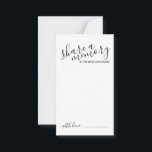Carte Conseil mariage de script moderne 'Partager une mémoire'<br><div class="desc">Ajoutez une touche personnelle à votre mariage grâce à un conseil et une carte de souhaits de mariage de script moderne. Cette carte comporte le titre "partager une mémoire" en noir style de police de calligraphie moderne et des détails en noir style de police sans serif moderne sur arrière -...</div>