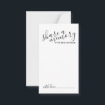 Carte Conseil mariage de script moderne 'Partager une mémoire'<br><div class="desc">Ajoutez une touche personnelle à votre mariage grâce à un conseil et une carte de souhaits de mariage de script moderne. Cette carte comporte le titre "partager une mémoire" en noir style de police de calligraphie moderne et des détails en noir style de police sans serif moderne sur arrière -...</div>