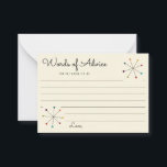 Carte Conseil Mariage de style moderne moderne rétro Vintage<br><div class="desc">Ajoutez une touche spéciale aux douches mariages et nuptiales avec ces cartes de conseils doublées, elles présentent une ambiance rétro amusante avec un design moderne du milieu du siècle. Des astérisques atomiques colorés ou des formes de flocon de neige ornent ces fiches d'index de conseils. Les formes d'astérisque noir sont...</div>