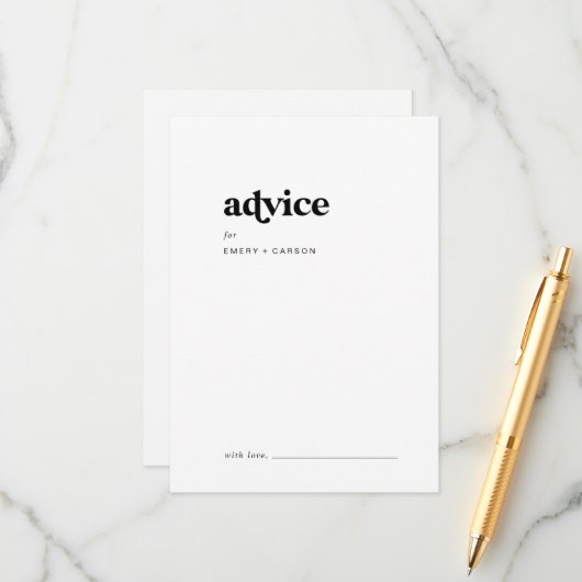 Carte Conseil Mariage de typographie noire moderne (Devant/Arrière en situation)