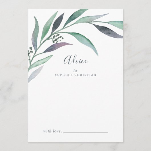 Carte Conseil Mariage d'eucalyptus pourpre et vert (Devant)