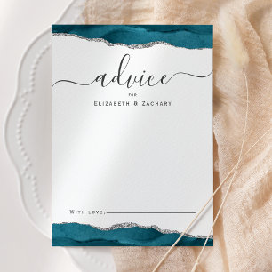 Carte Conseil Mariage élégant aquarelle agate sarcelle argent