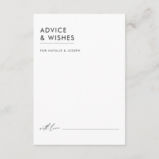 Carte Conseil Mariage élégant minimaliste moderne noir & blanc (Devant)