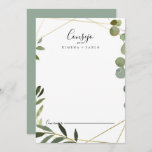 Carte Conseil Mariage espagnol espagnol Feuille géométrique Trop<br><div class="desc">Cette carte de conseil mariage espagnol feuille vert géométrique est parfaite pour un mariage moderne. Le design présente de beaux feuilles verts peints à la main, ornant un cadre géométrique doré. Ces cartes sont parfaites pour un mariage, une douche nuptiale, un baby shower, une fête de remise de diplômes et...</div>