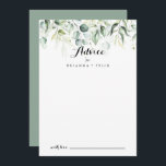 Carte conseil Mariage Eucalyptus couleur Aquarelle<br><div class="desc">Cette carte de conseil mariage de verdure à l'eucalyptus aquarelle est parfaite pour un mariage rustique. Cette conception artistique présente un feuillage vert d'eucalyptus dessiné à la main, aquarelle, inspirant la beauté naturelle. Ces cartes sont parfaites pour un mariage, une douche nuptiale, un baby shower, une fête de remise de...</div>