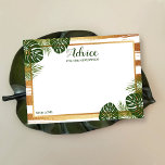 Carte Conseil Mariage Gold Foil & Green Palm Leaf Beach<br><div class="desc">Célébrez avec style ces cartes de conseils feuilles de palmiers tropicaux. Le design simple et élégant permettra à vos invités d'écrire une note de conseil à garder et à lire dans les années à venir. Le libellé est facile à personnaliser, de sorte que ces cartes peuvent rapidement être transformées en...</div>