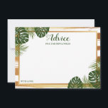 Carte Conseil Mariage Gold Foil & Green Palm Leaf Beach<br><div class="desc">Célébrez avec style ces cartes de conseils feuilles de palmiers tropicaux. Le design simple et élégant permettra à vos invités d'écrire une note de conseil à garder et à lire dans les années à venir. Le libellé est facile à personnaliser, de sorte que ces cartes peuvent rapidement être transformées en...</div>