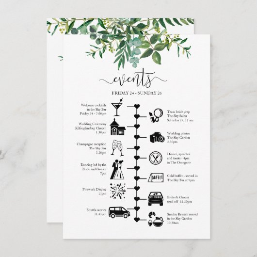 Carte Conseil Mariage Invité Itinéraire Verdure Illustré (Devant / Derrière)
