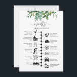 Carte Conseil Mariage Invité Itinéraire Verdure Illustré<br><div class="desc">Une chronologie mariage et une carte de bienvenue avec notre aquarelle verdoyante feuillage. À l'aide d'icônes pictogrammes, faites connaître à vos invités votre itinéraire pour la grande journée et assurez-vous que personne ne manque à votre agenda pendant toute l'événement. Avec un message de bienvenue sur le devant, ils sont parfaits...</div>