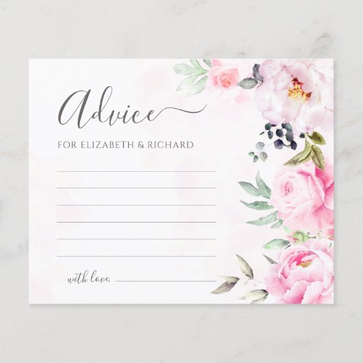 Carte conseil Mariage rose Peony (Devant)