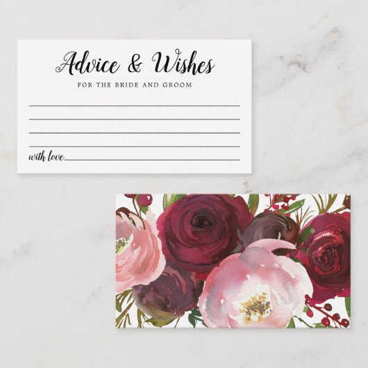Carte Conseil Mariage Rustique Blush Bourgogne Fleurs (Devant / Derrière)