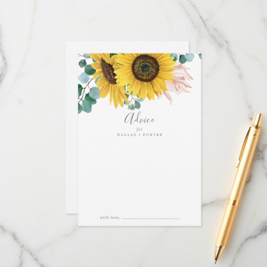 Carte Conseil Mariage rustique de tournesol Eucalyptus (Devant/Arrière en situation)