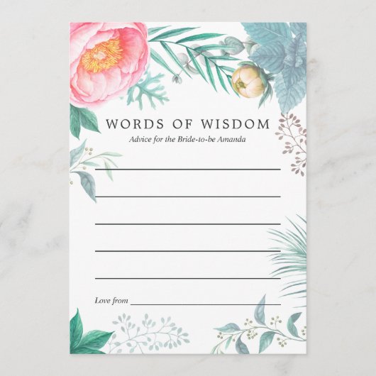 Carte Conseil Mariage Tropical Floral d'Été (Devant)