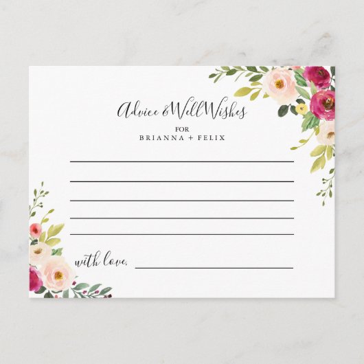 Carte conseil Mariage vert rose rose (Devant)