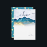 Carte conseil Mariage Watercolor Blue Gold Mountai<br><div class="desc">Carte de conseil de mariage moderne Vintage élégant Modèle - Blue Green et Faux Gold Foil Aquarelle Montagnes Paysages Paysages. Ces Designs Peuvent Être Personnalisés Pour Votre Occasion Spéciale Et Seraient Parfaits Pour Votre Mariage,  Fête des mariées,  Partie D'Engagement,  Fête D'Anniversaire Et Beaucoup D'Autres Occasions Spéciales.</div>