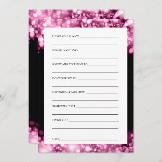 Carte Conseil Mariages Souhaits Lumières Étincelantes Rose (Devant / Derrière)