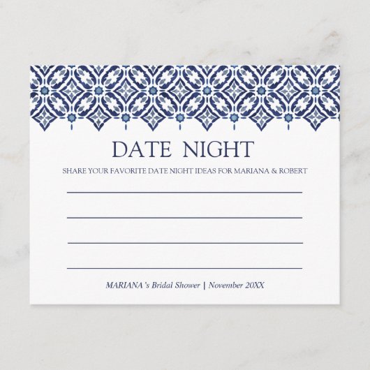 Carte Conseil Marine Azulejo Espagne Carrelage Douche Date Nuit (Devant)